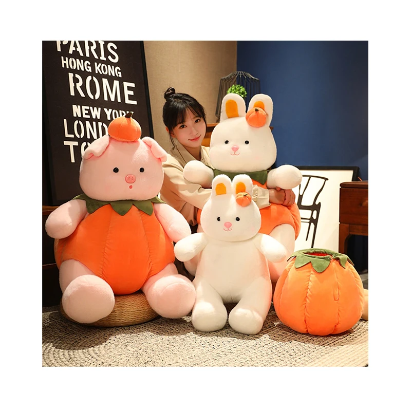 Wholesale Easter Bunny Plush Pillow Large Hugging Rabbit Pig Peep With Pumpkin Costume Kid Gift Toy