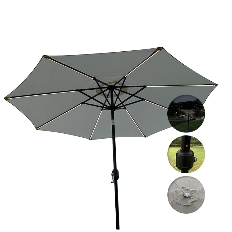 Customize Factory Wholesale Solar Powered Stainless Steel Wind Resistant Portable Patio Umbrella