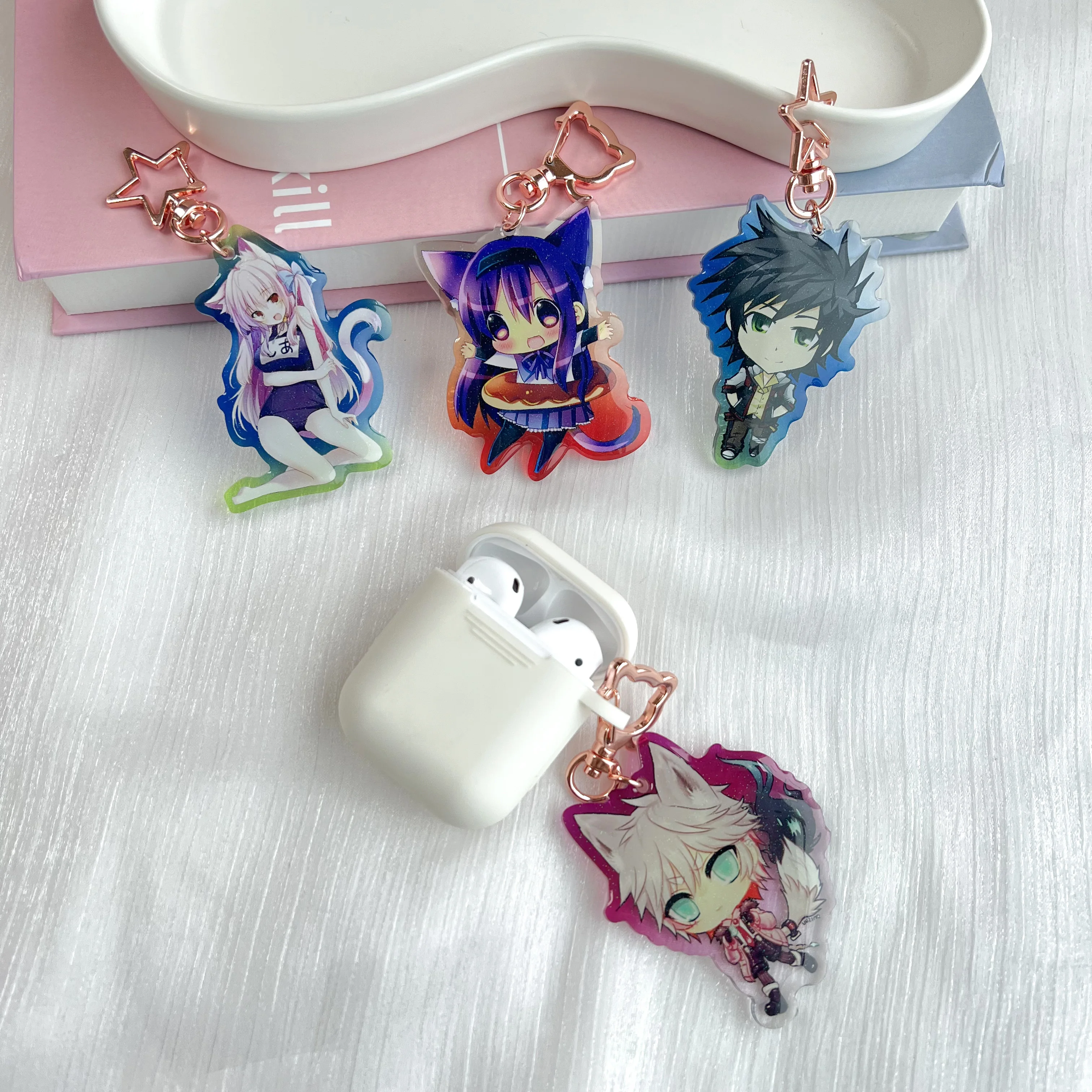Custom Printing Clear Acrylic Holographic Charm  Personalized Anime Plastic Keychains