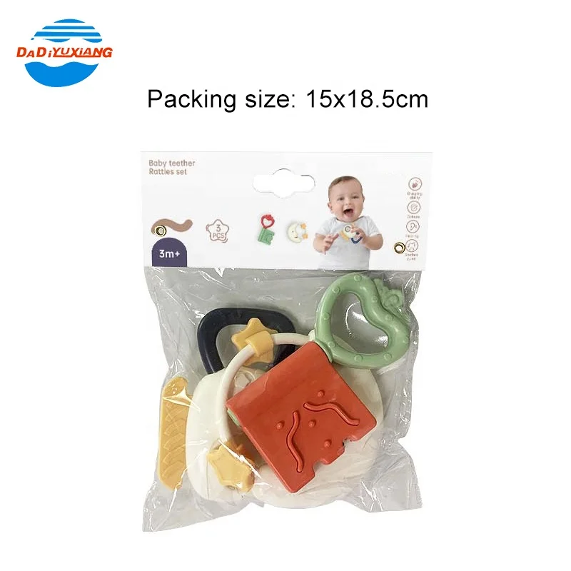 Most Popular BPA Free Silicon Teething Toys Silicon Baby Rattle Teether Set