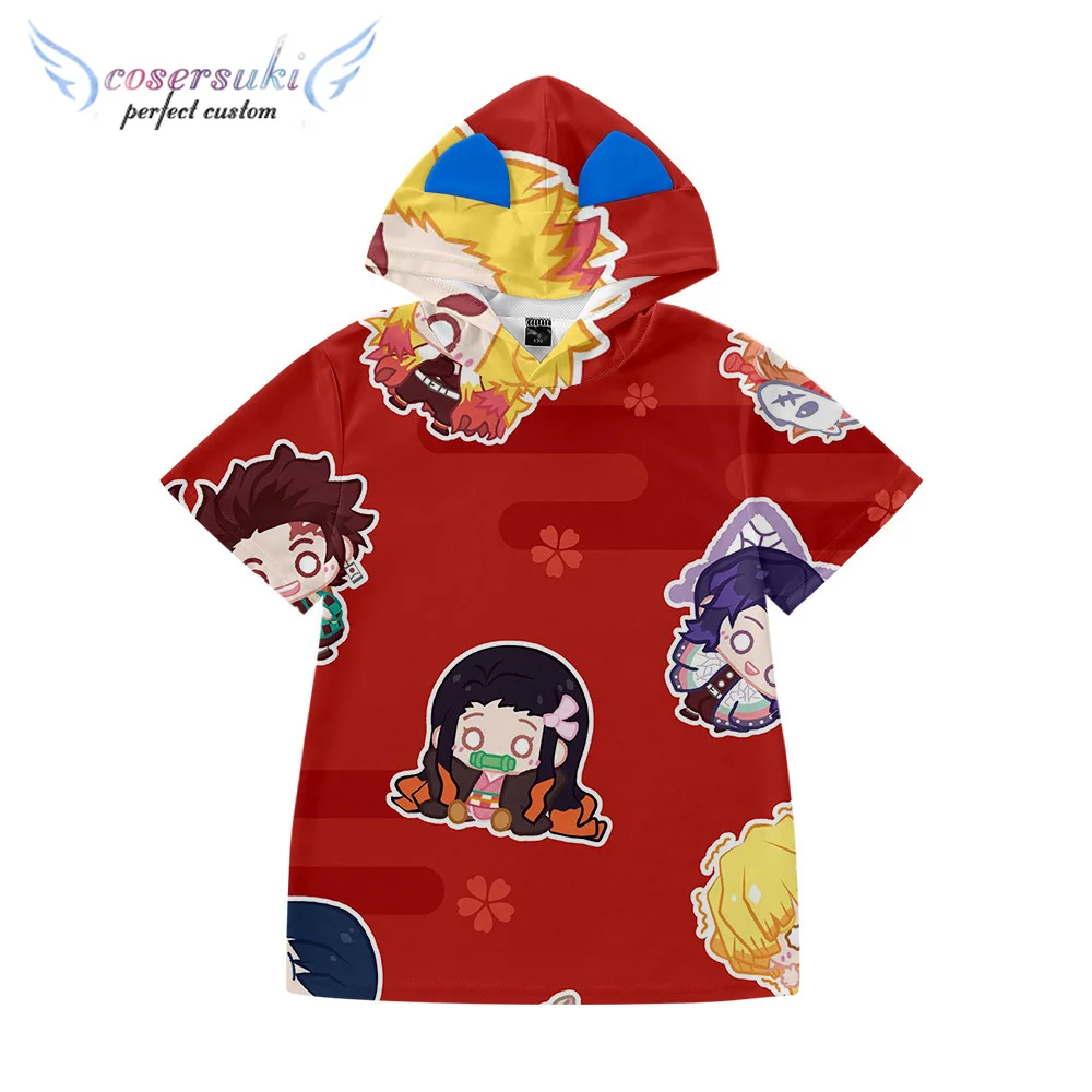 2021 модная детская футболка с коротким рукавом и кошачьими ушками из аниме «рассекающий демонов» Kimetsu no Yaiba Q version