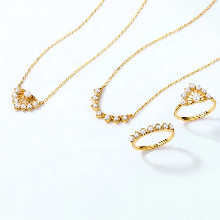 Jewelry Manufacturer High Quality Real Gold Plated Necklace 925 Sterling Silver Wave Bar Shell Pearl Necklace