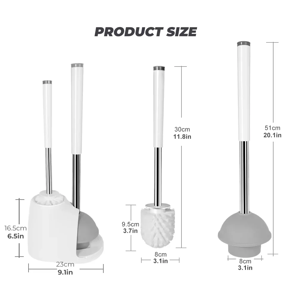 Hot Selling TPR Silicone Bathroom Cleaning Brushes Includes Toilet Brush and Plunger with Holder Set