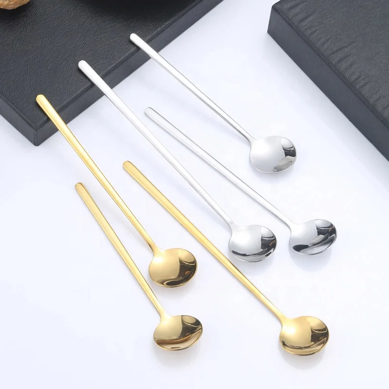 Stainless steel round shape gold dessert spoon tea spoon