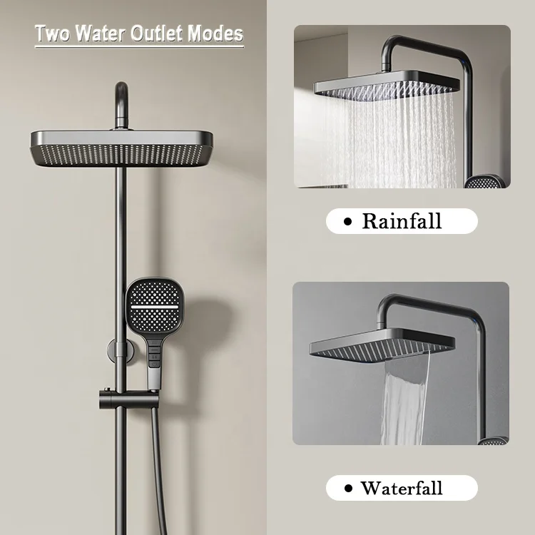 Digital Display Smart Mixer with LED Light 6 Function Piano Button Shower Gun Metal Thermostatic Shower Set