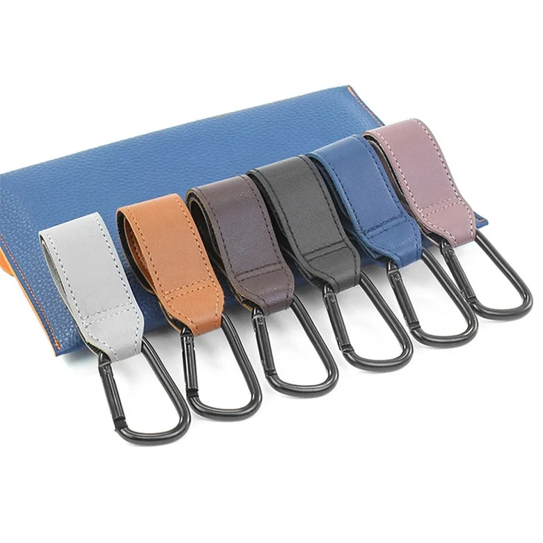 Sewn Fabric Pu Leather Baby Stroller Hooks For Hanging Bags And Shopping Custom Size Baby Stroller Hook