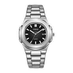 OEM Sliver high quality calendar men wristwatch stainless steel waterproof watch men