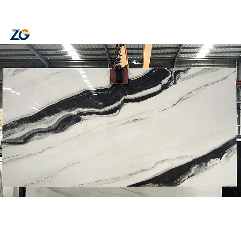 ZGSTONE Factory Customized Panda White Thin Porcelain Sintered Stone Background Marble Look Sintered Slab Wall Tiles Countertop