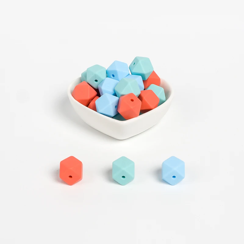 
14Mm 17Mm Wholesale 100% Food Grade Bpa Free Yellow Black Dark Red Hexagon Custom Round Teething Soft Silicone Loose Beads 