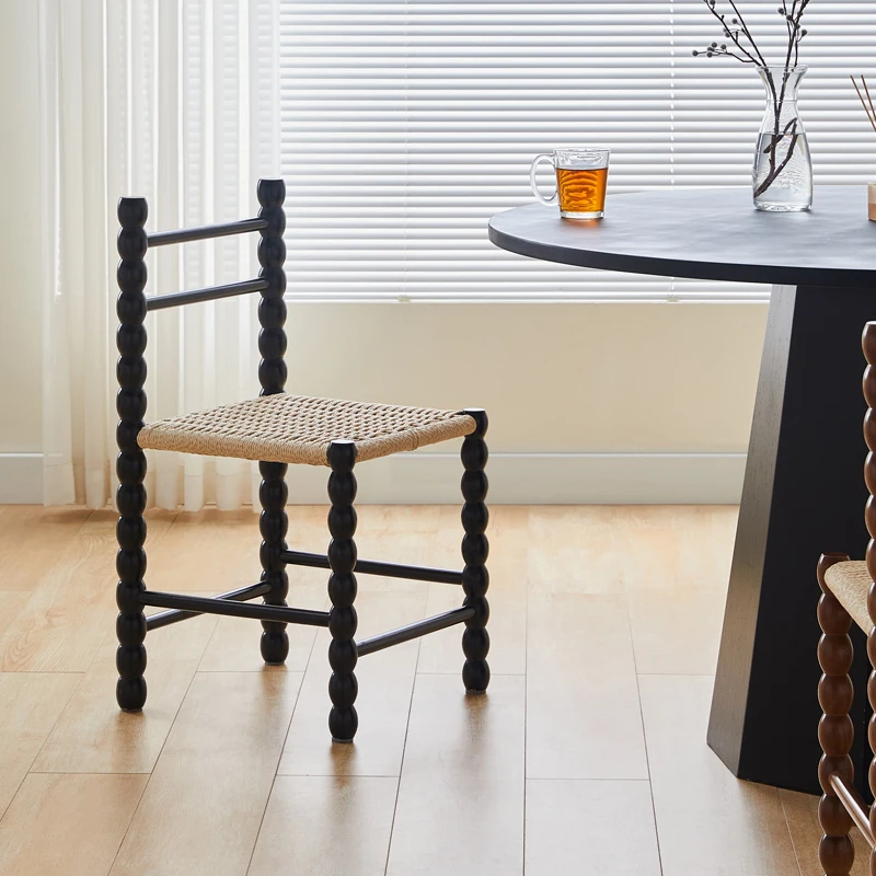 Modern Wood Ladder Back Side Chair with Low Back Paper Cord Woven Chair Bench Shoe Stool for Kitchen Dining Room Furniture