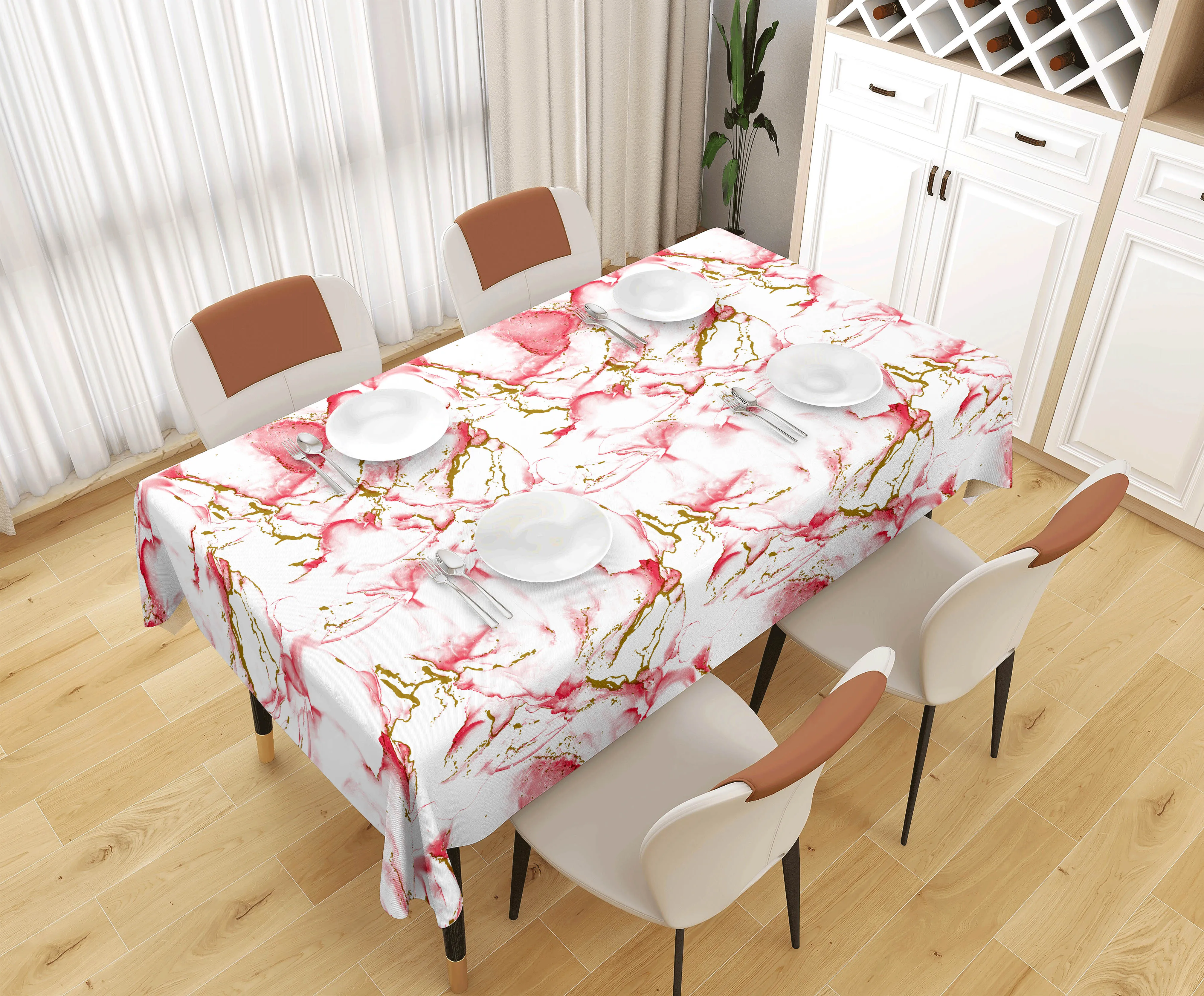 Custom Printed Rectangle Stain Resistant Crystal Transparent Printing PVC Table Cloth With Fine Grain For Dinning Party
