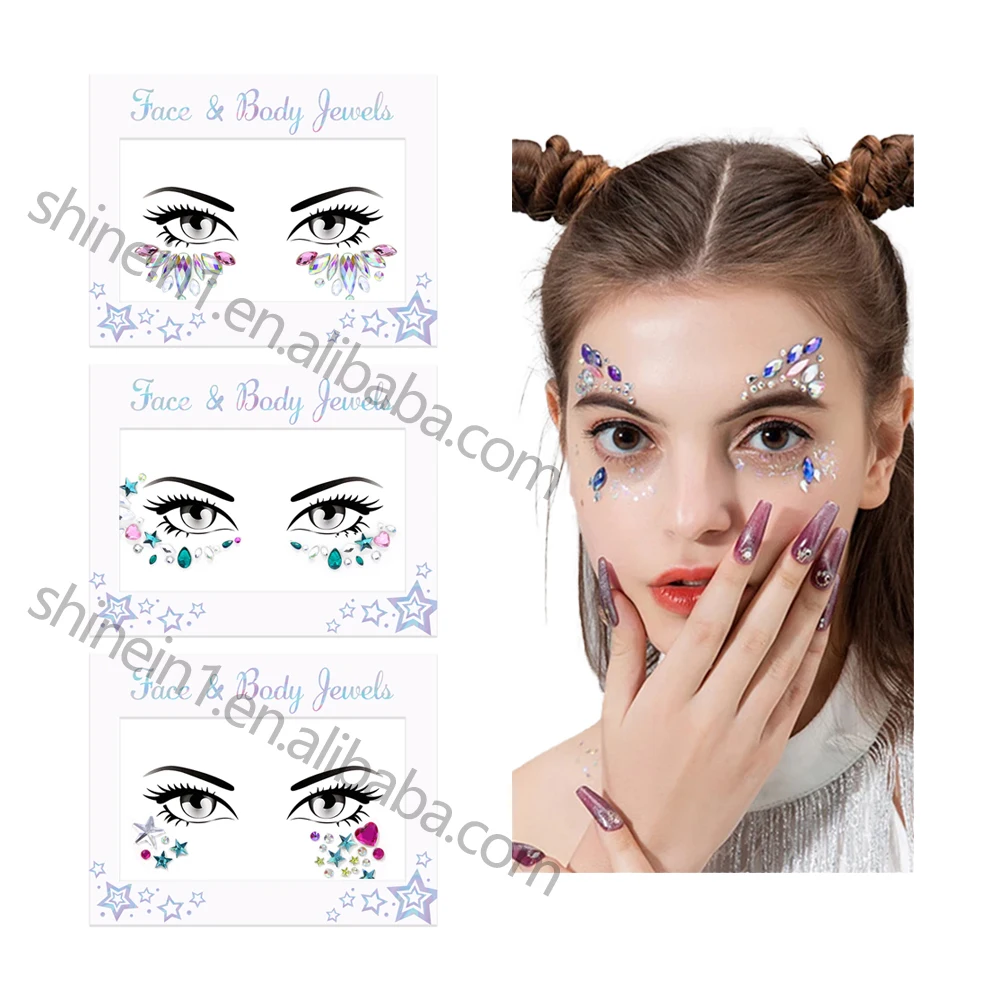Hot Sale Temporary Tattoo Festival Adhesive Crystal Face Gems Jewelry Glitter Rhinestone Face Sticker for Girls
