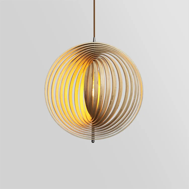 Creative Modern Decoration Round Foldable Wooden Ball Hanging Pendant Lamp For Kitchen