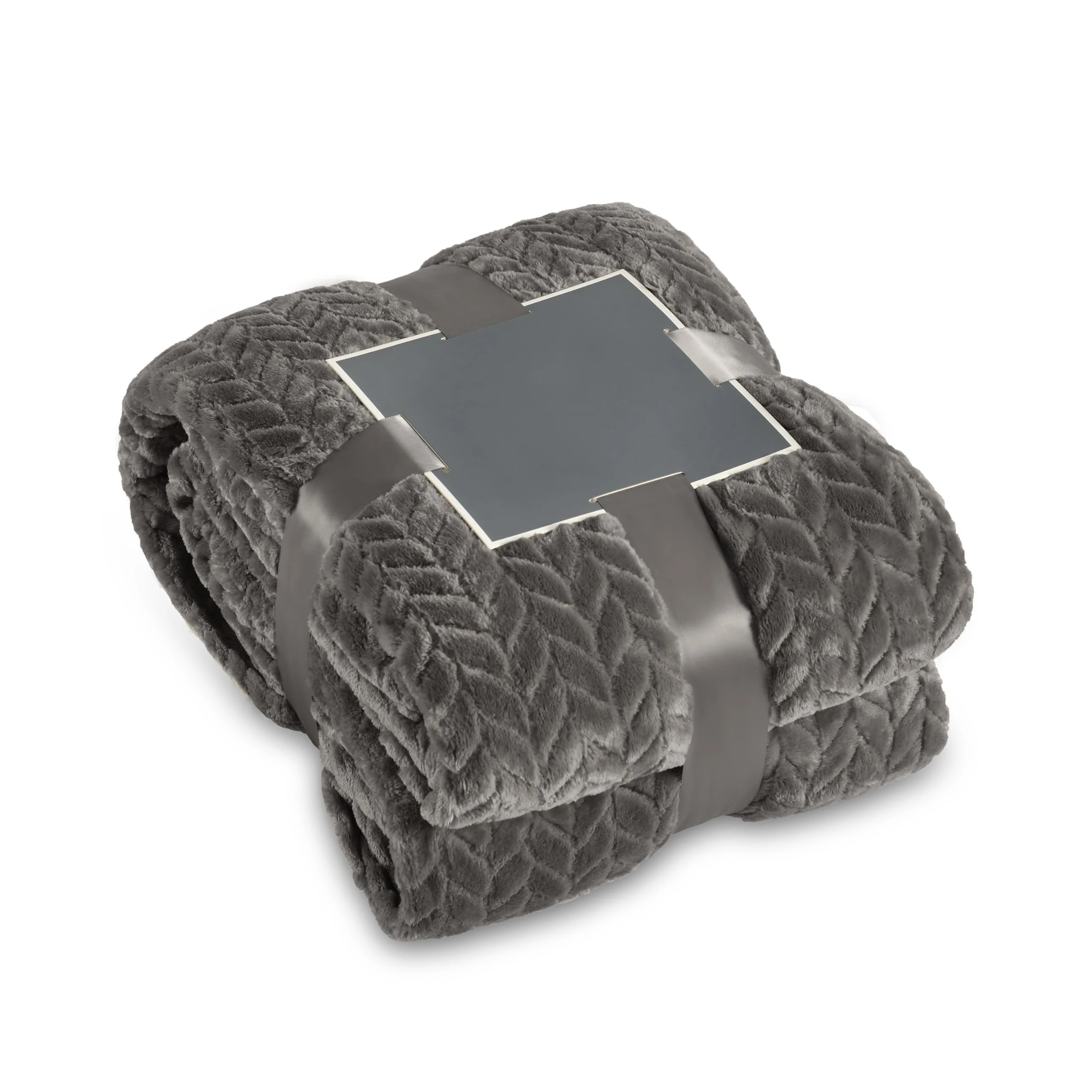 Flannel Fleece Luxury Throw Jacquard Weave Blanket, Charcoal Grey Travel/Throw Size Leaf Pattern Cozy Couch/Bed Super Soft