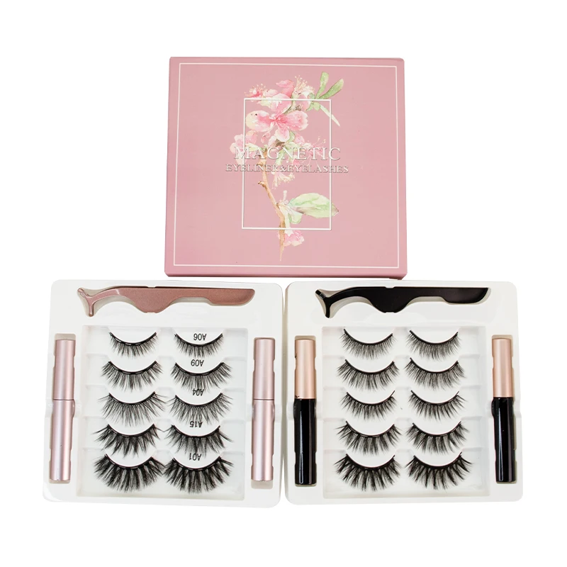5 pair 3d lashes mascara glue fiber magnetic eyelash with custom logo packaging