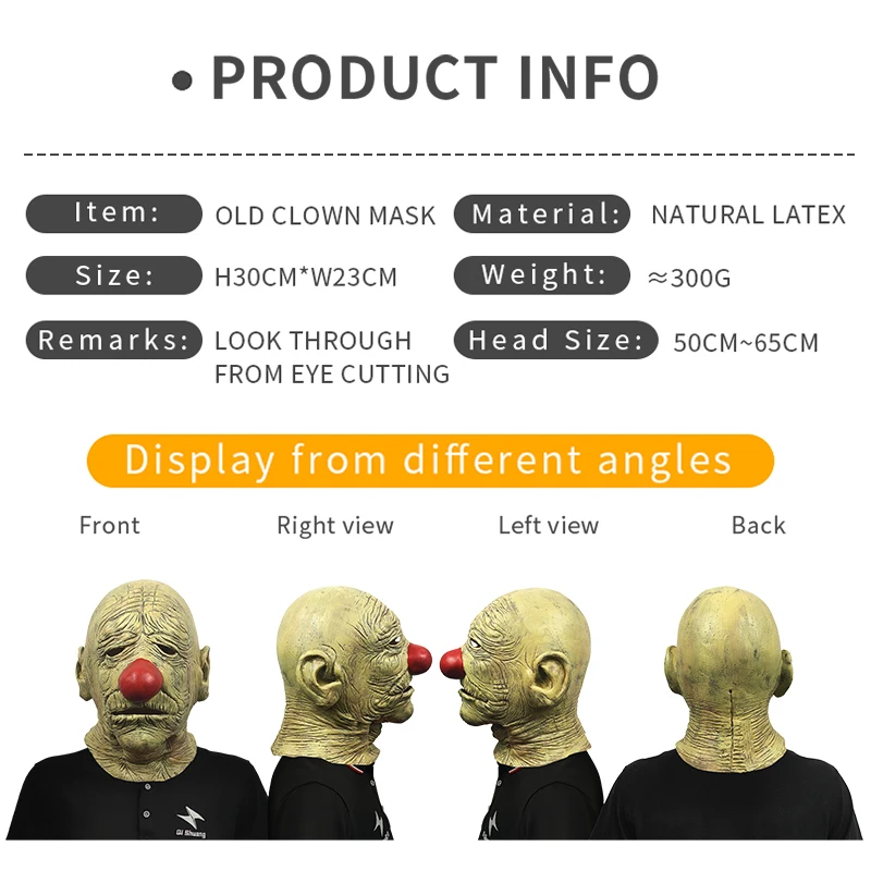 Wholesale Halloween Horrific Clown Mask Horror Movie Theme Funny Mask Masquerade Cosplay Props Old Clown Latex Mask