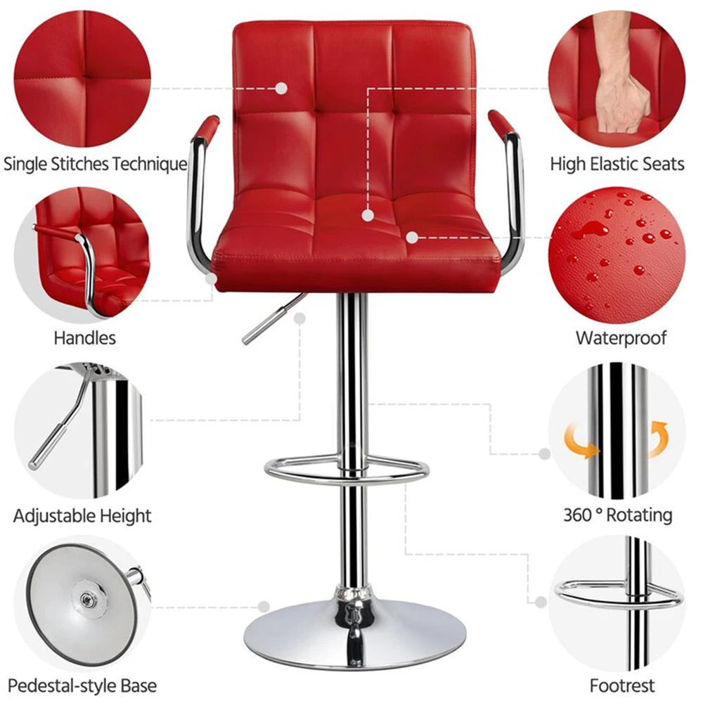 Luxury nordic modern adjustable swivel modern pu leather high bar stools chairs for kitchen