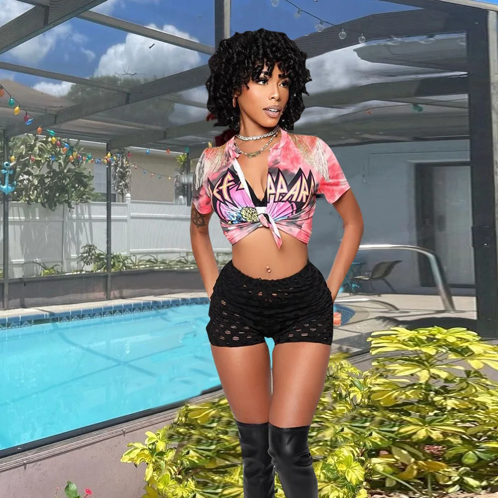 DL9008 2024 Summer elastic waist fashion breathable sexy shorts for women high cycling shorts with hollow black shorts for women