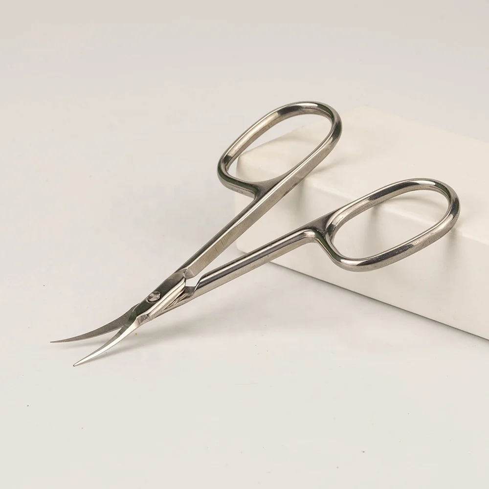 China Manufacture Silver Stainless Steel Nail Salon Use Sharp Russian Cuticle Manicure Scissors Professional Sharp Curved