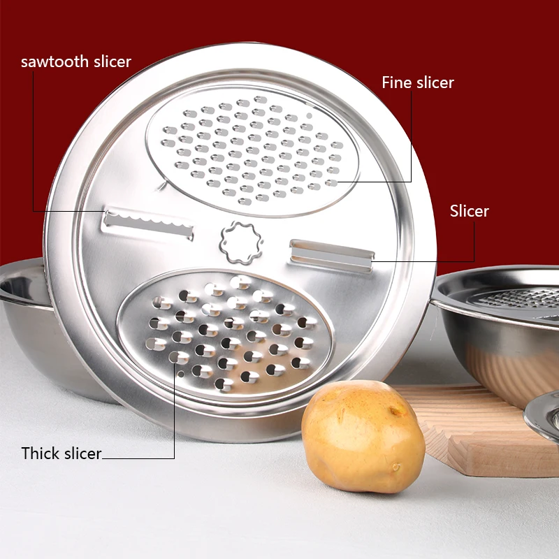 Multipurpose Wholesale Stainless Steel Kitchen Colanders 3 In 1 Vegetable Grater Bowl Set Strainer Bowl Set