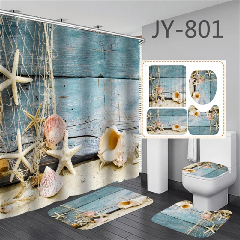 
i@home newly design 3d fashionable bathroom ocean blue shower curtain island set 