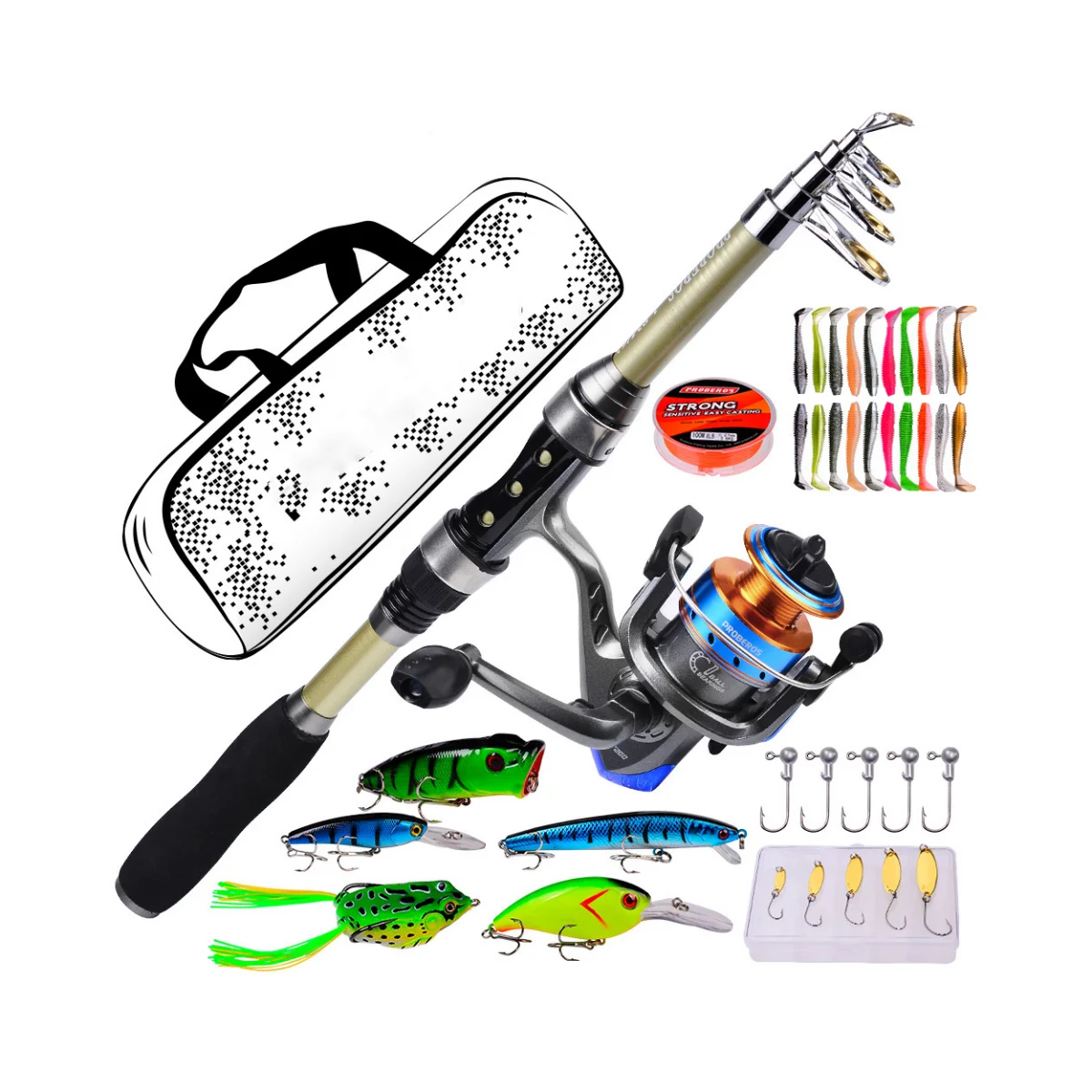 Hot Sale Fishing Rod And Reel ComboFishing Set With Bag Spinning Reel Lure Line lure hard and soft bait Accessory Set pesca