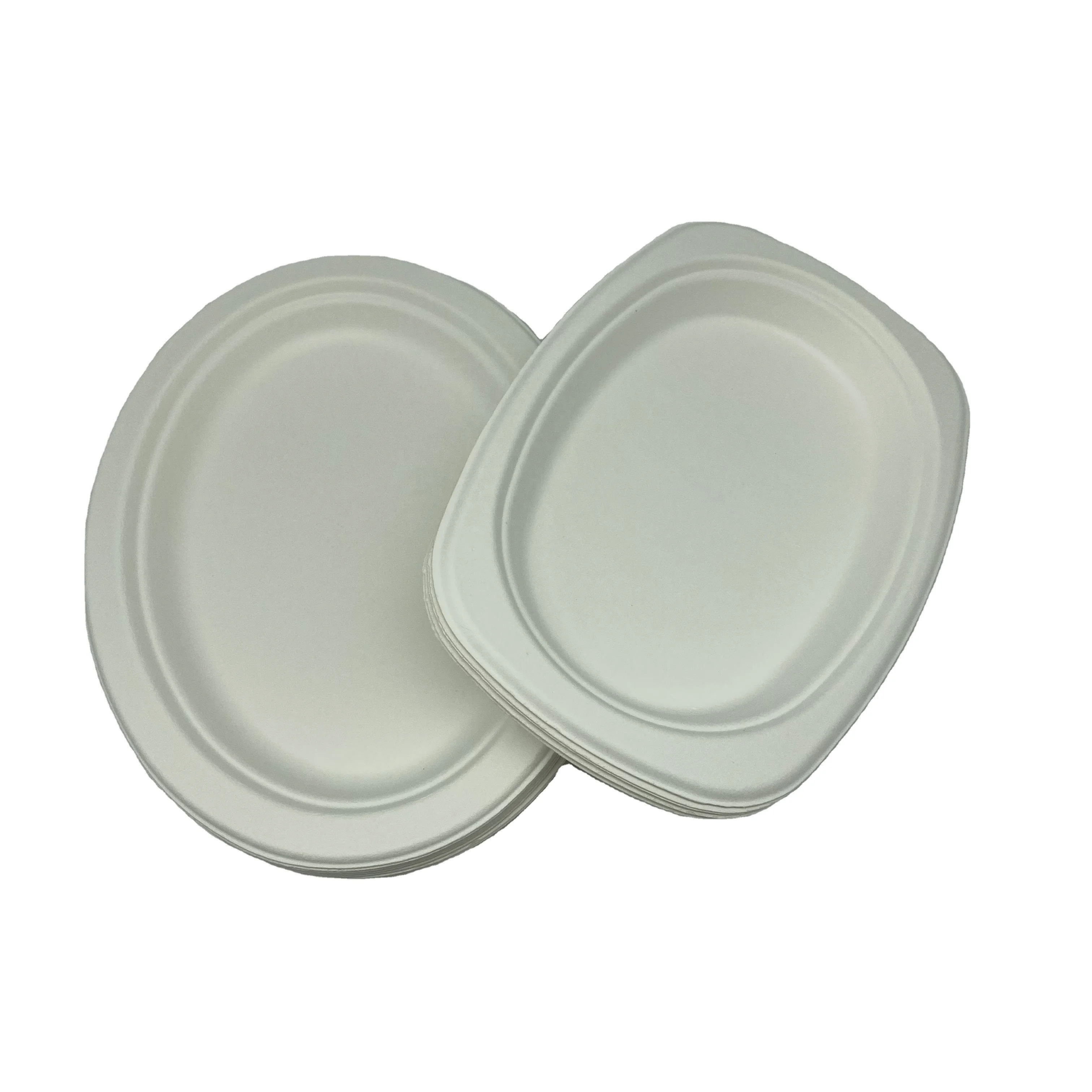 
Chinese Oval Plate Customized-size Biodegradable Disposable Eco-friendly Sugarcane Bagasse Plates Dishes Tableware 