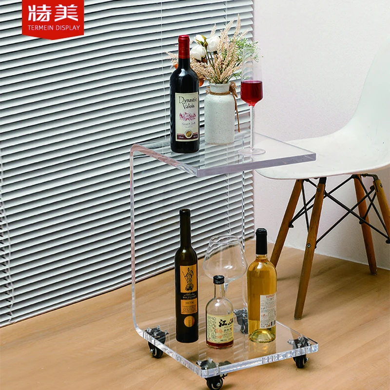 Hot Sale Clear Living Room Furniture Snack Table On Wheels Acrylic Coffee Side Table