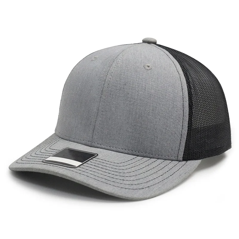 High Quality Two Tone Fabric Trucker Cap Mens Custom All Over Print Embroidered logo Design Mesh 6 Panel Trucker Hat