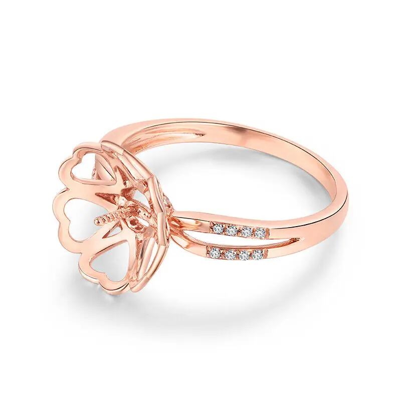 Fine Jewelry Natural Diamonds 0.1ct Solid 14K Rose Gold Flower Semi Mount Ring Pearl Mount For DIY Findings