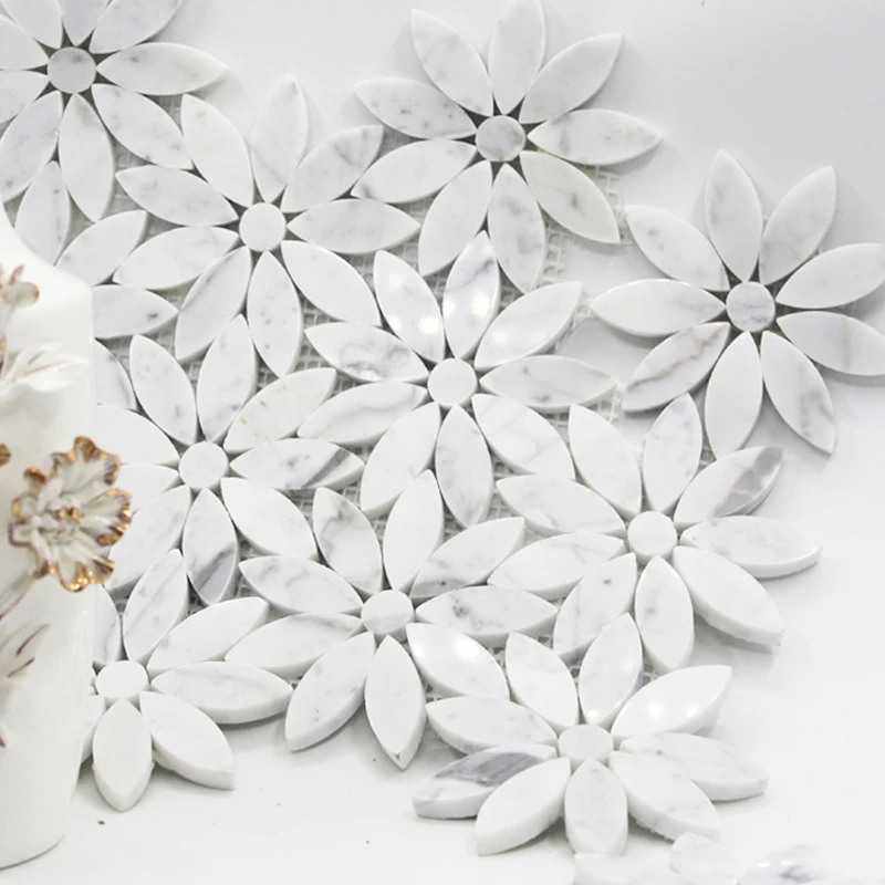 Border Tiles Flower Marble Rectangle Ceramic Foshan Crystal Mosaic Factory