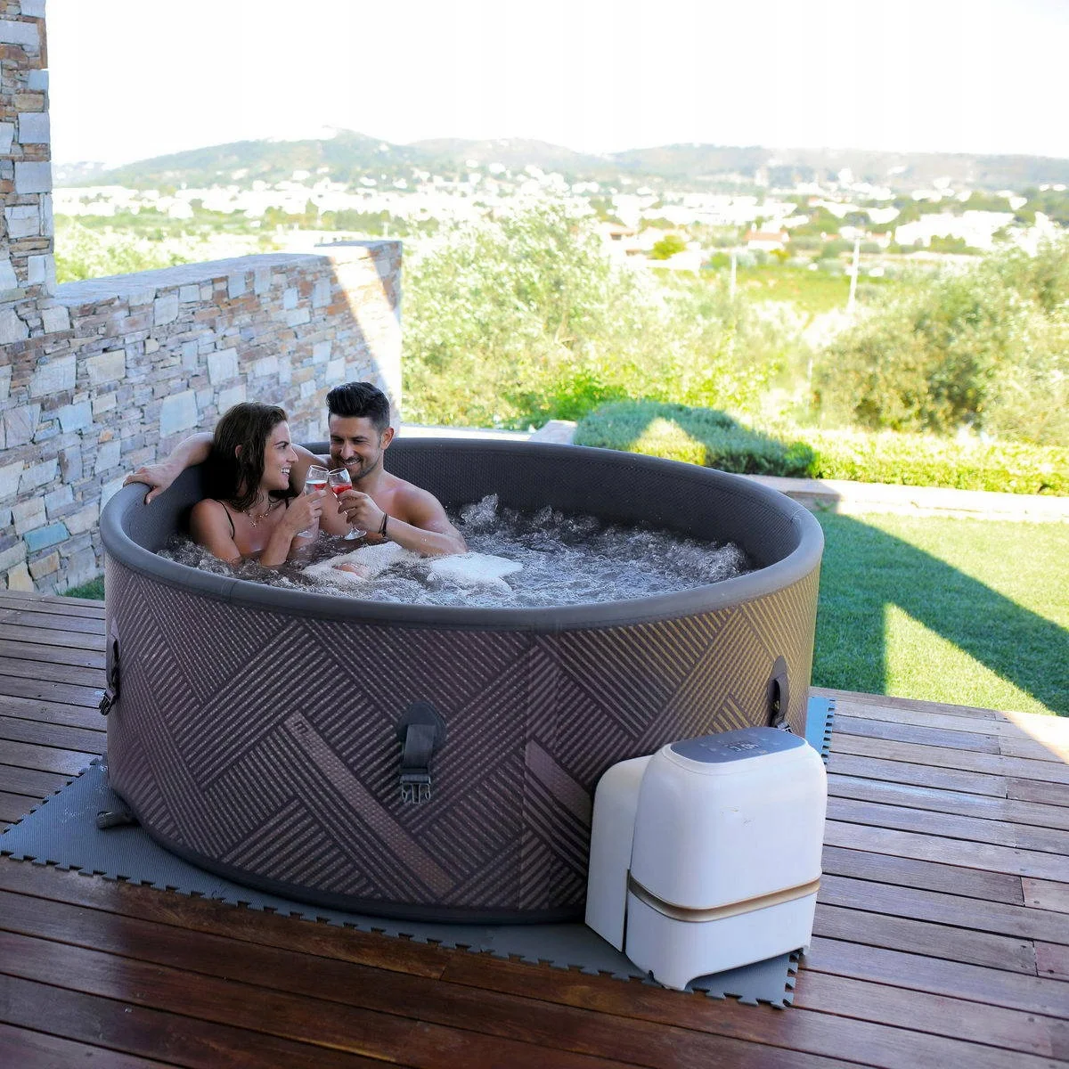 OHO Outdoor Whirlpool Spa Tub Air jet Bubbles Round Inflatable Hot Tub Spa