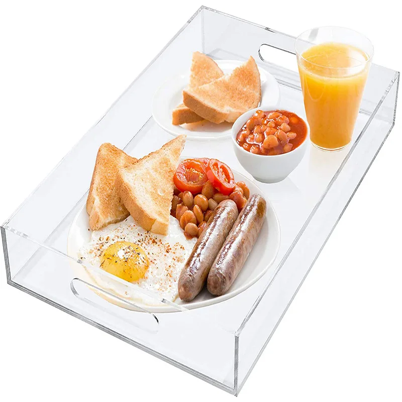 Clear Acrylic Serving Tray Breakfast Handles Decorative Tray Serving Trays Stackable Organizer