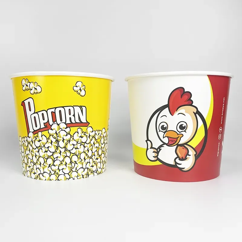 Food Grade Packaging Fried Chicken Buckets Disposable Custom Logo Printed Big Popcorn Cup Paper Bucket China Factory