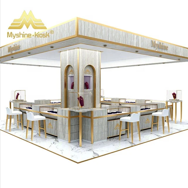 Customized Jewelry Kiosk Design Shopping Mall Gold Showcase Kiosk for Mall and Store