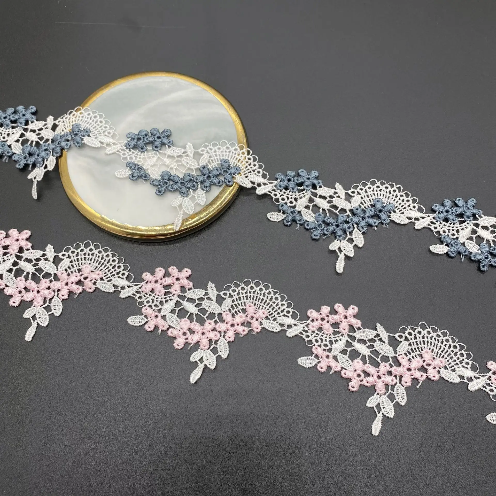 width 5.4 cm embroidery necklace Water Soluble Lace Trimming 2 tone Polyester bar code Lace ribbon for dress