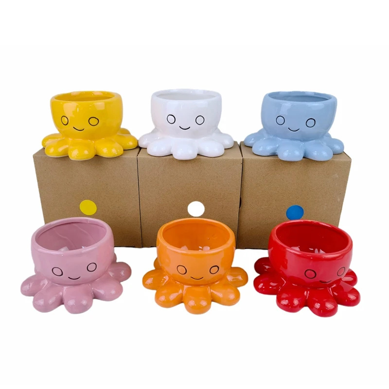 Indoor Mini Cute octopus Animal Cartoon Shape Planter Succulent Plant Pots Small Ceramic Flower Pot