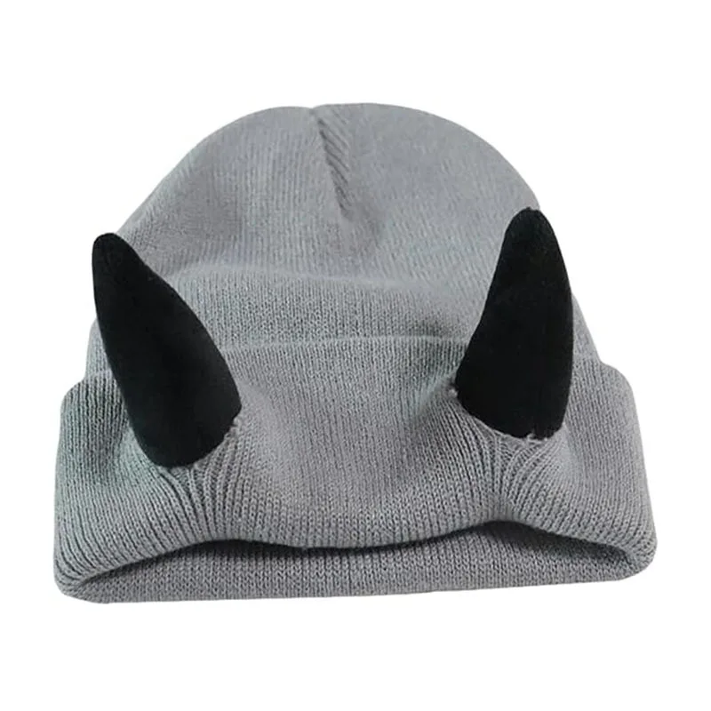 Custom Logo Hip Hop Funny Halloween Party Devil Horn Ear Adult Winter Warm Cuffed Knitted Beanie Hat