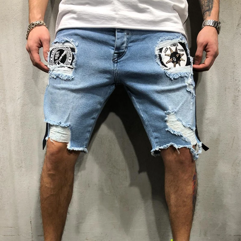 Мужские джинсовые шорты, оптовая продажа, новые модные летние джинсовые шорты в стиле пэчворк из хлопка, высококачественные короткие дизайнерские джинсы, мужские джинсы