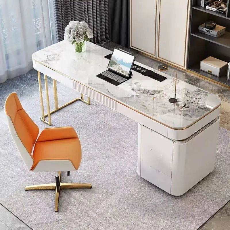 Black Home Office Desk and Chair Design luxury stone top Work Desk Modern Office Table Furniture