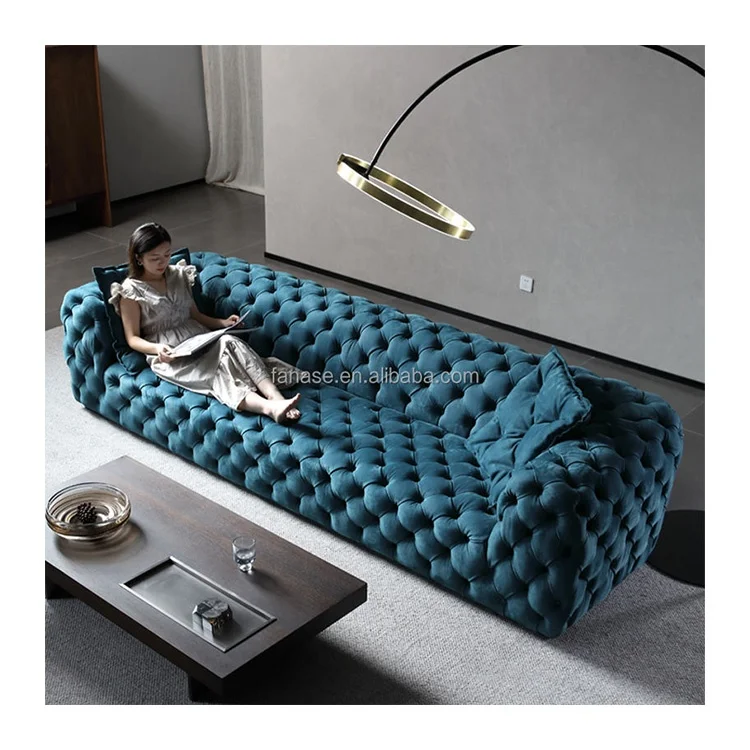ODM Custom Italian Nordic Modern 3-Person Sofa Furniture, Small Unit Living Room Designer, Plush And Soft Cloth Buckle Sofa