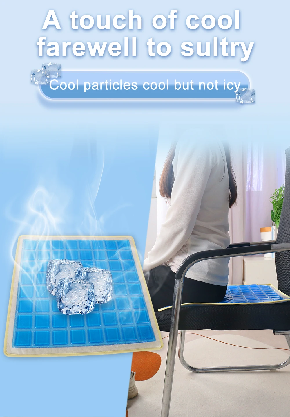 Hot Selling Summer High Quality Blue Gel Pad Wheelchair Car Cooling Gel Seat Cushion with No-slip Cover