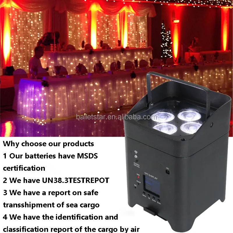 Wifi Wireless Control DMX 6*18W RGBWA UV 6in1 Battery Powered Uplight LED Par Light for Wedding DJ Party Bar