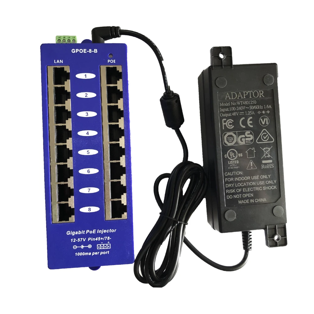 Multi port 24v 60w passive gigabit poe injector 8 port for WiFi Access Points for WiFi Access Points