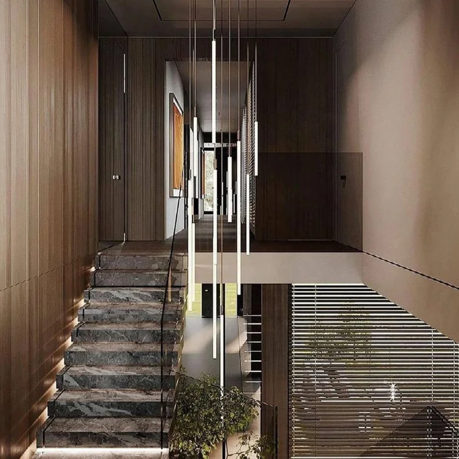 Steel Structure Staircase With Ultra Clear Tempered Glass Railing Stainless Steel Handrail Marble Step Stair