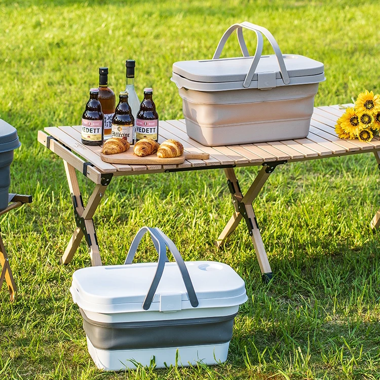 foldable picnic basket with lid table Portable Folding Collapsible plastic picnic camping basket storage box with lid