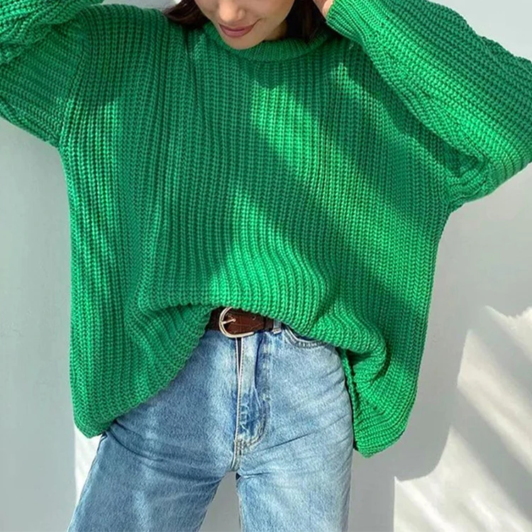 New Women Winter Warm Causal Outfits O Neck Knitted Ladies Jumper Sweater Women Solid Loose Autumn Long Sleeve Sweaters