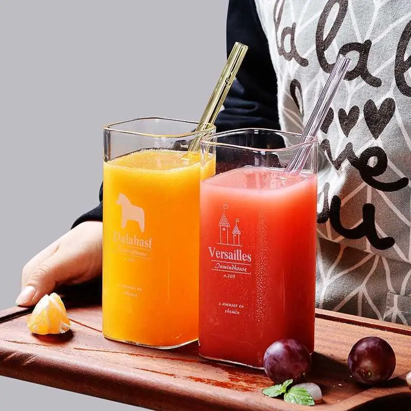 350ml high Borosilicate Glassware Square Shape Coffee Juice Water Liquor Drinking Glass Cup