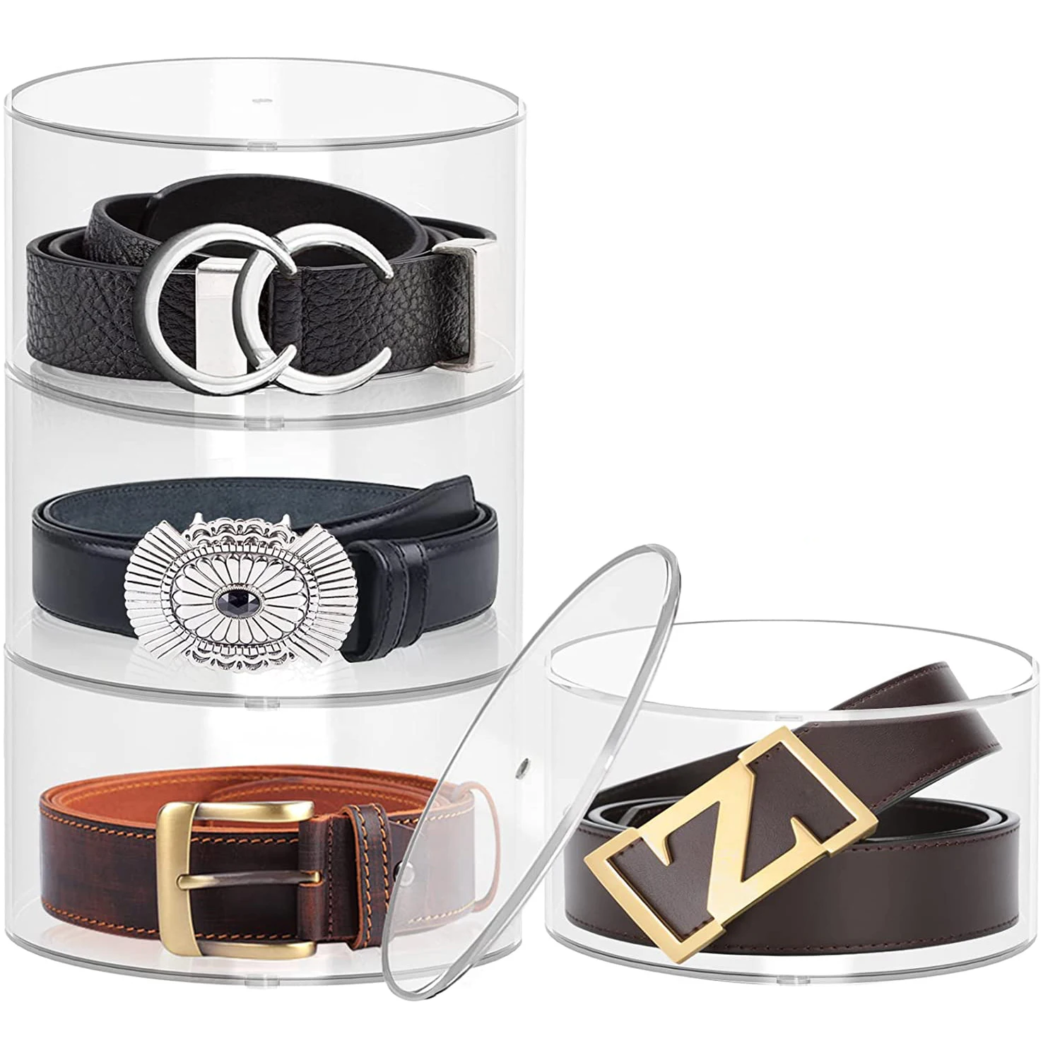 Custom Clear Drawer Belt Organizer Pantry Belts Storage Holder Acrylic Belt Display Case for Jewelry Watch