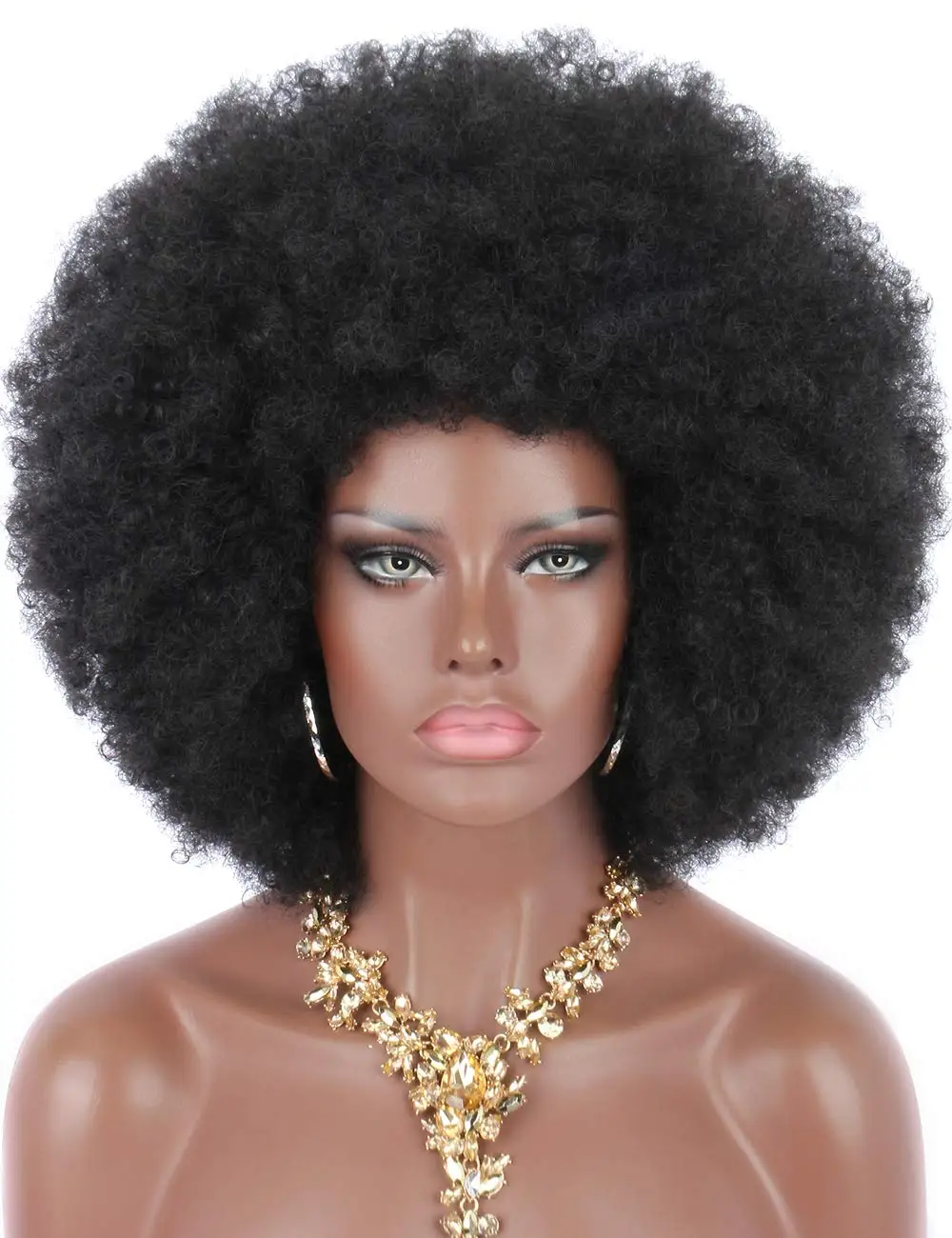 FUJIA 16#34; Women#39;s Short Afro Kinky Curly Hair black Wigs for Black Women Large Bouncy and Soft Natural Looking Premium Sy